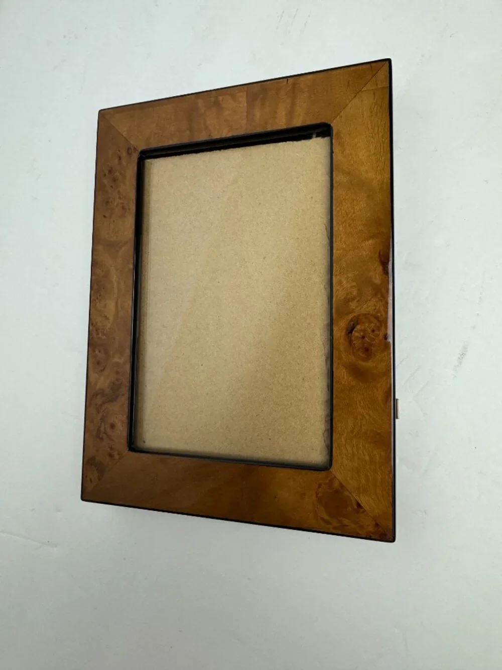 Two’s Company Burl Wood Veneer Picture Frame Brown Glass Tabletop Elegant